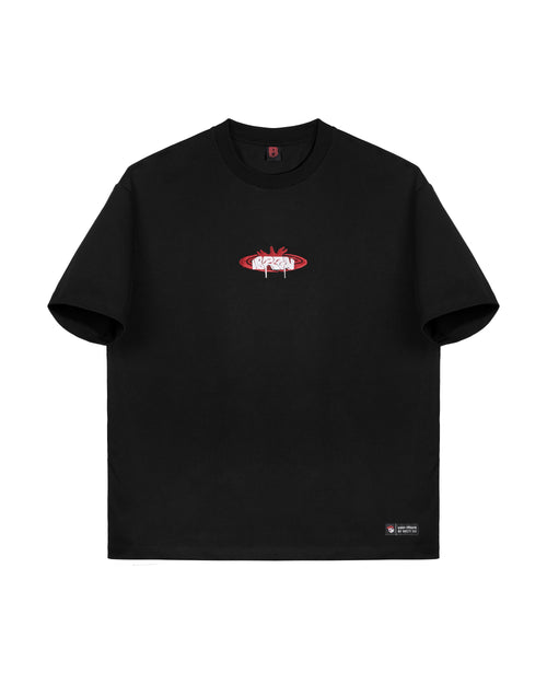 BRZY 01 black tee, front, with embroidered BRZY chest logo.
